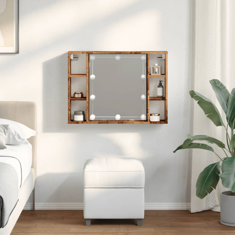 Szafka z lustrem i LED, kolor starego drewna, 76x15x55 cm