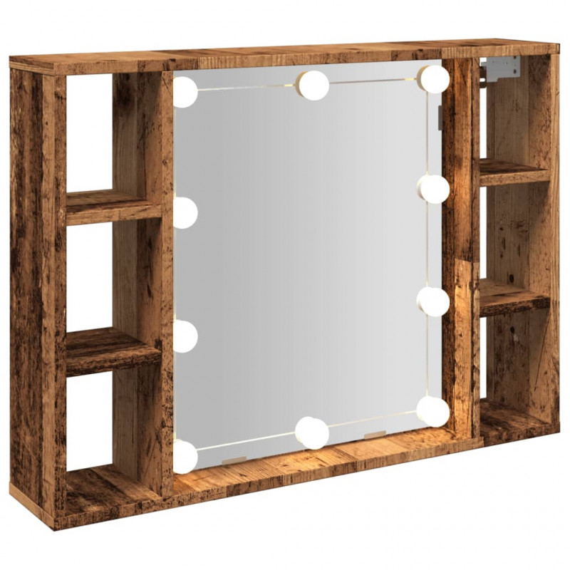 Szafka z lustrem i LED, kolor starego drewna, 76x15x55 cm