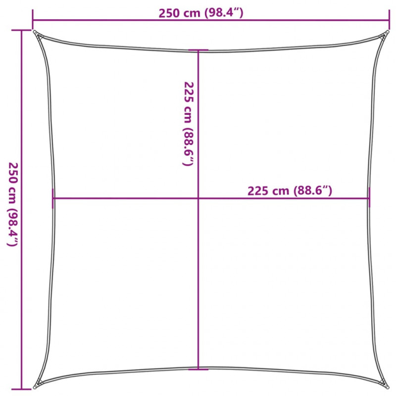 Żagiel przeciwsłoneczny, 160 g/m², pomarańcz, 2,5x2,5 m, HDPE