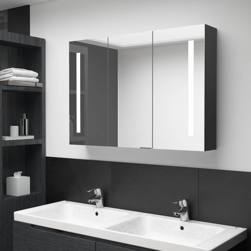 Szafka łazienkowa z lustrem i LED, 89x14x62 cm, lśniąca czerń