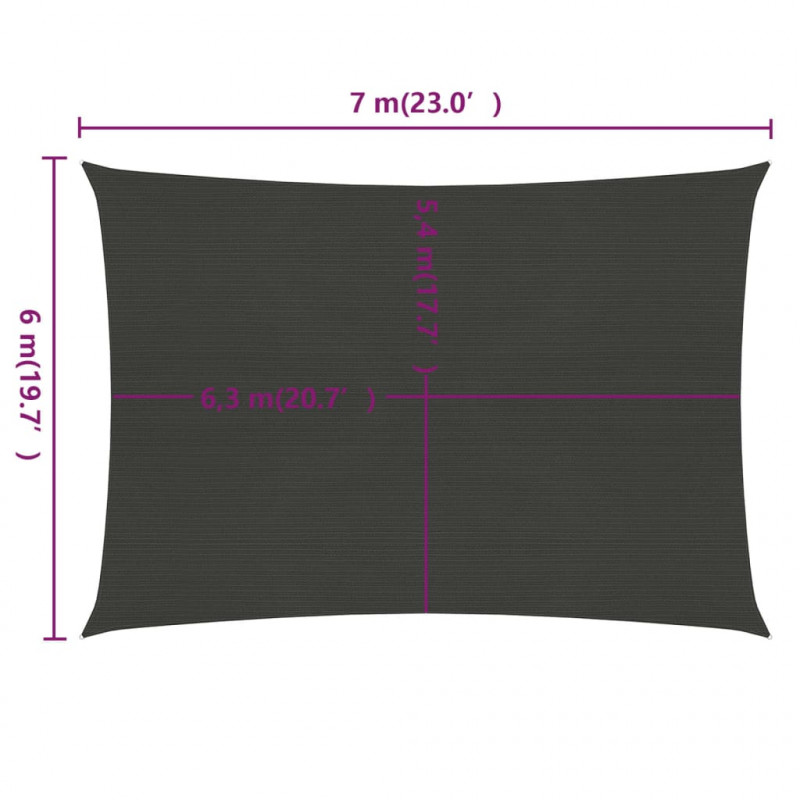 Żagiel przeciwsłoneczny, 160 g/m², antracytowy, 6x7 m, HDPE