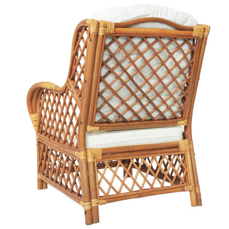 Fotel z poduszką, jasnobrązowy, naturalny rattan i len