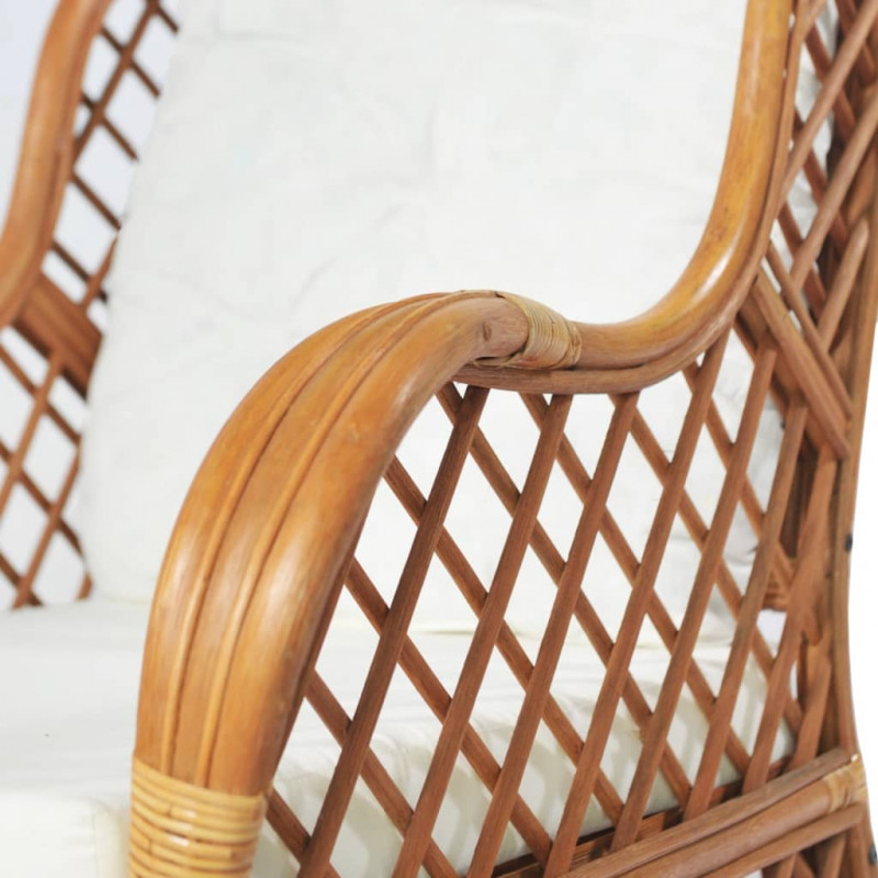 Fotel z poduszką, jasnobrązowy, naturalny rattan i len