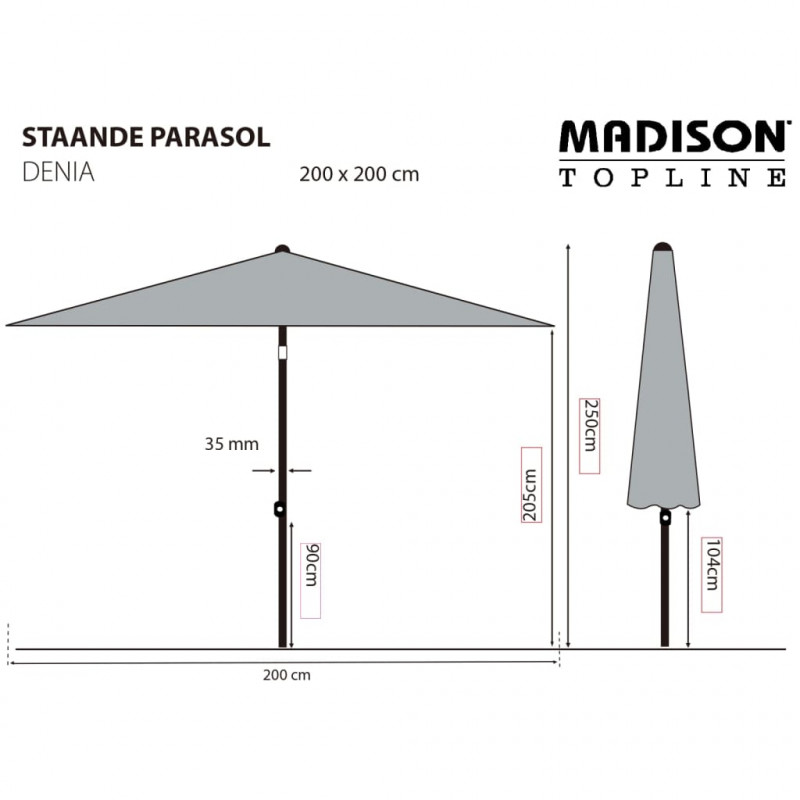 Madison Parasol ogrodowy Denia, 200x200 cm, zielony