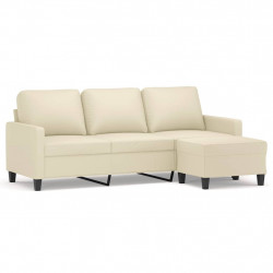 3-osobowa sofa z podnóżkiem, kremowa, 180 cm, sztuczna skóra
