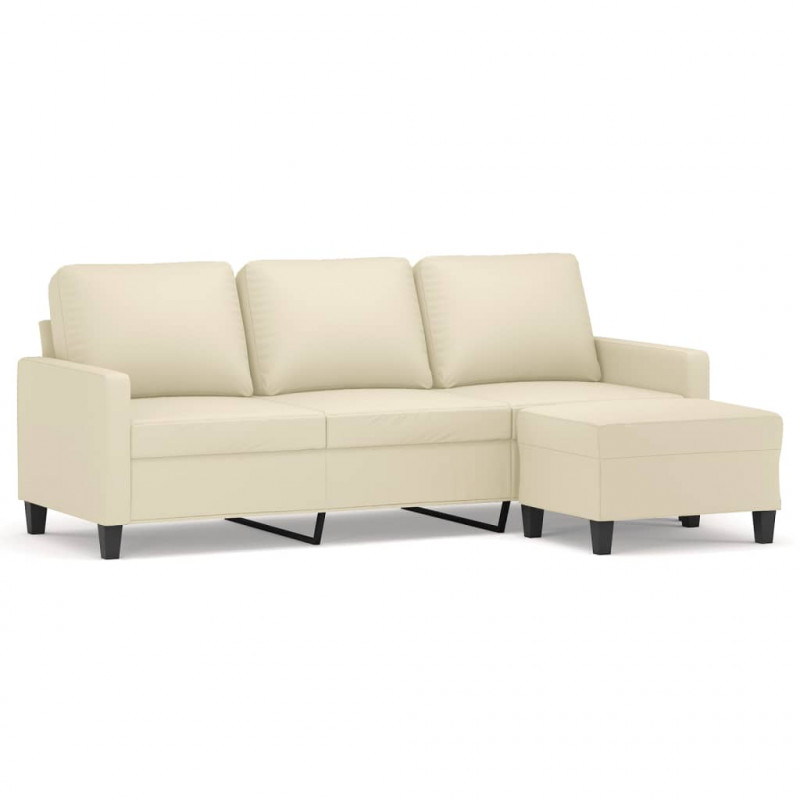 3-osobowa sofa z podnóżkiem, kremowa, 180 cm, sztuczna skóra