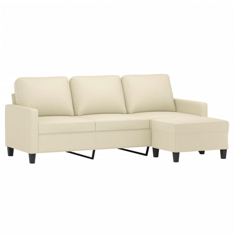 3-osobowa sofa z podnóżkiem, kremowa, 180 cm, sztuczna skóra