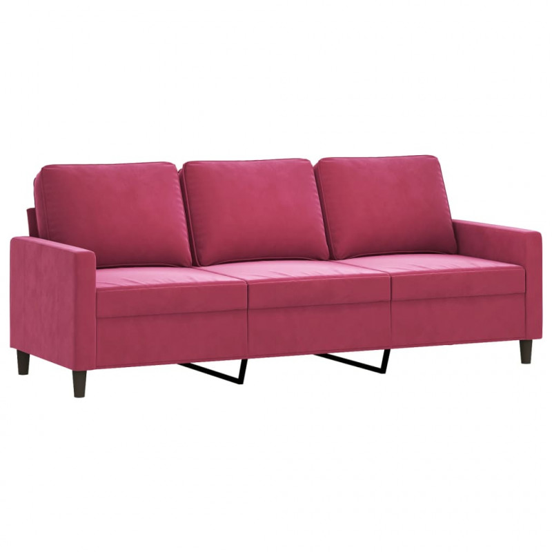 3-osobowa sofa z podnóżkiem winna czerwień 180 cm, aksamit