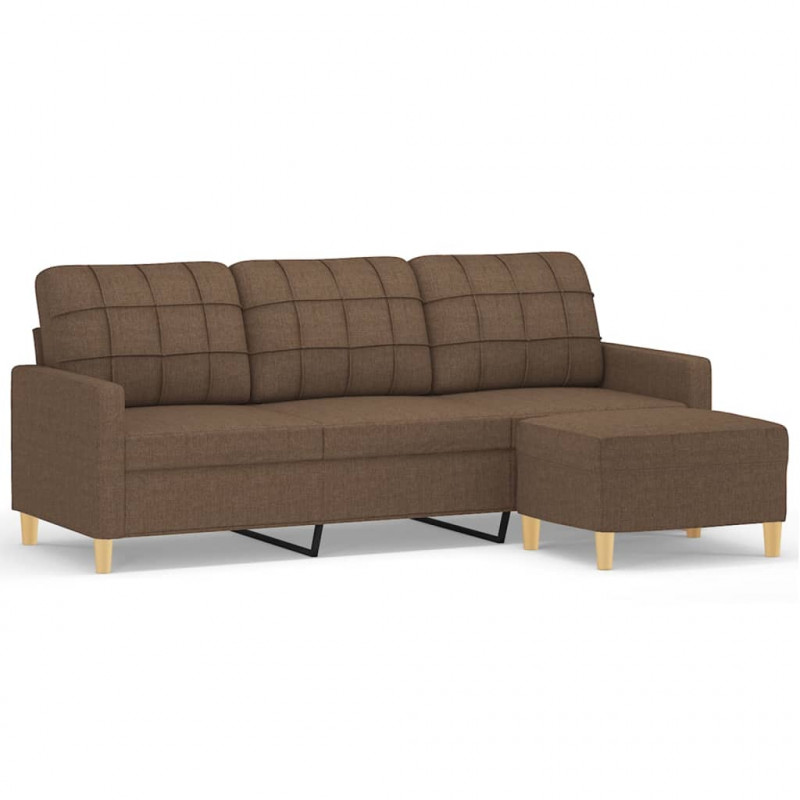 3-osobowa sofa z podnóżkiem, brązowy, 180 cm, tkaniną