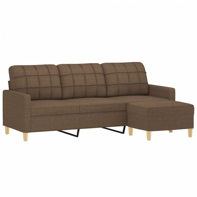 3-osobowa sofa z podnóżkiem, brązowy, 180 cm, tkaniną