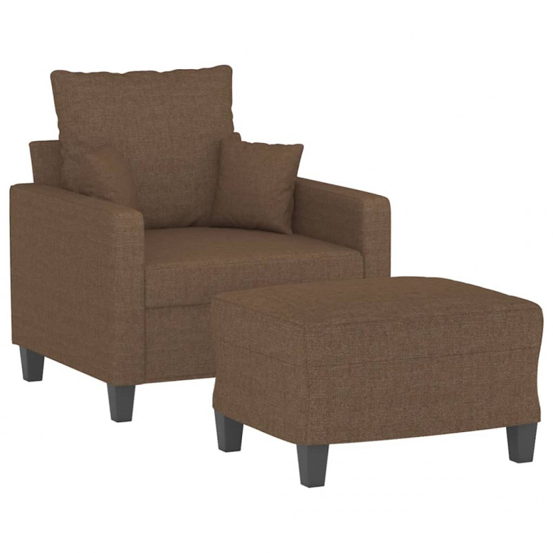 Fotel z podnóżkiem, brązowy, 60 cm, obity tkaniną