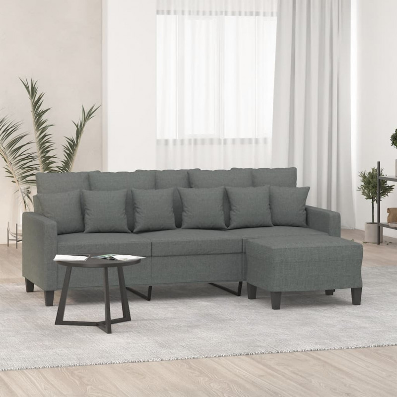 3-osobowa sofa z podnóżkiem, ciemnoszary, 180 cm, tkaniną