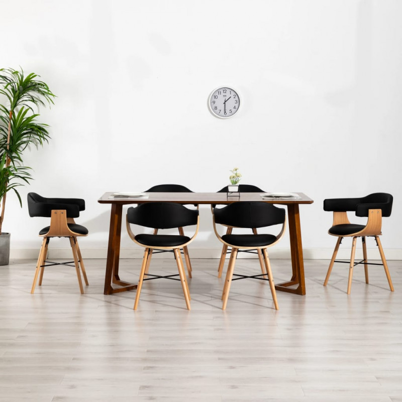 Krzesła jadalniane, 6 szt., czarne, ekoskóra i gięte drewno