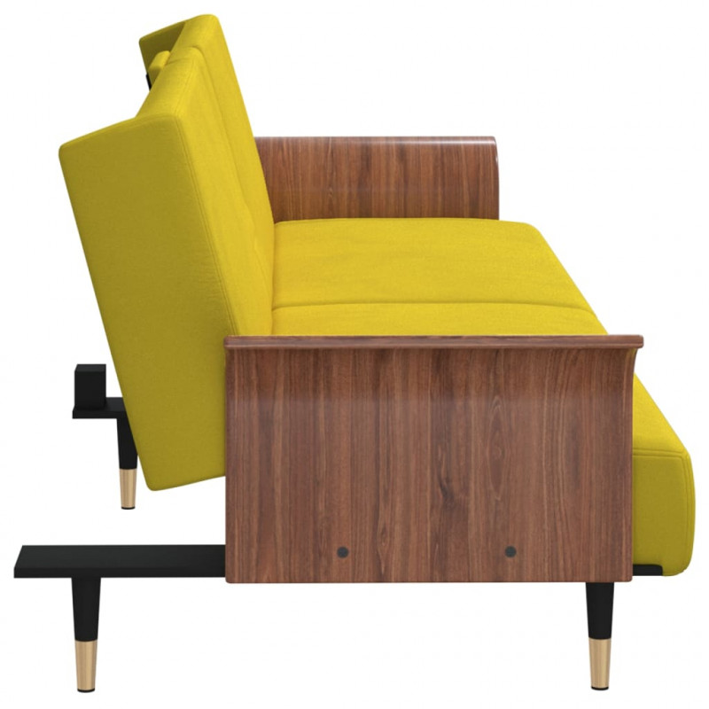 Rozkładana kanapa z uchwytami na napoje, żółta, aksamit