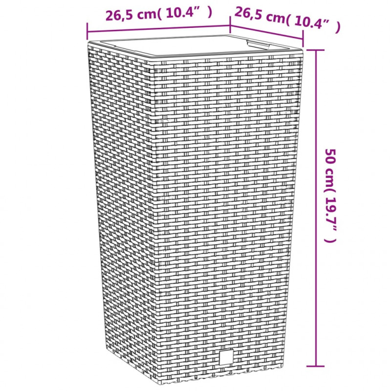 Donica z pojemnikiem wewnętrznym, biała, 11/26,5 L, rattan PP