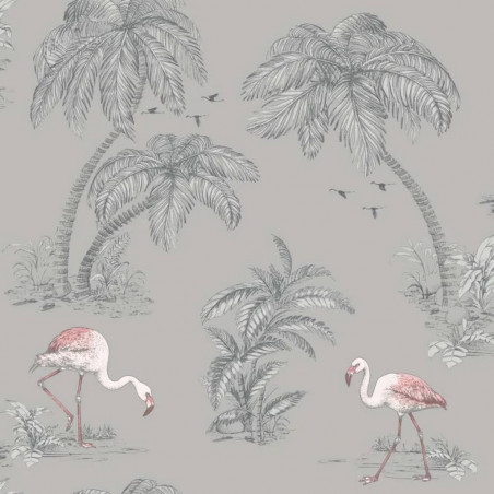 DUTCH WALLCOVERINGS Tapeta z motywem flamingów, szara