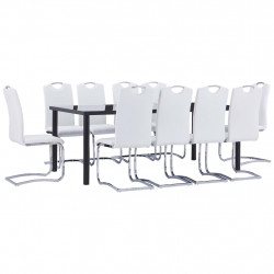 11-częściowy zestaw jadalniany, obity sztuczną skórą, biały