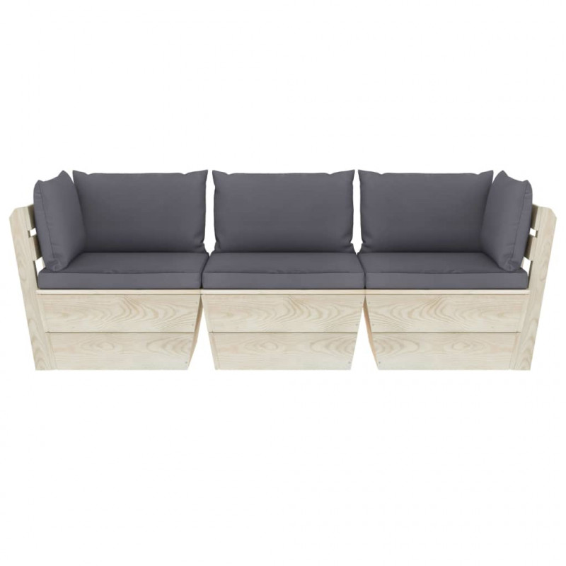 Ogrodowa sofa 3-osobowa z palet, z poduszkami, drewno świerkowe