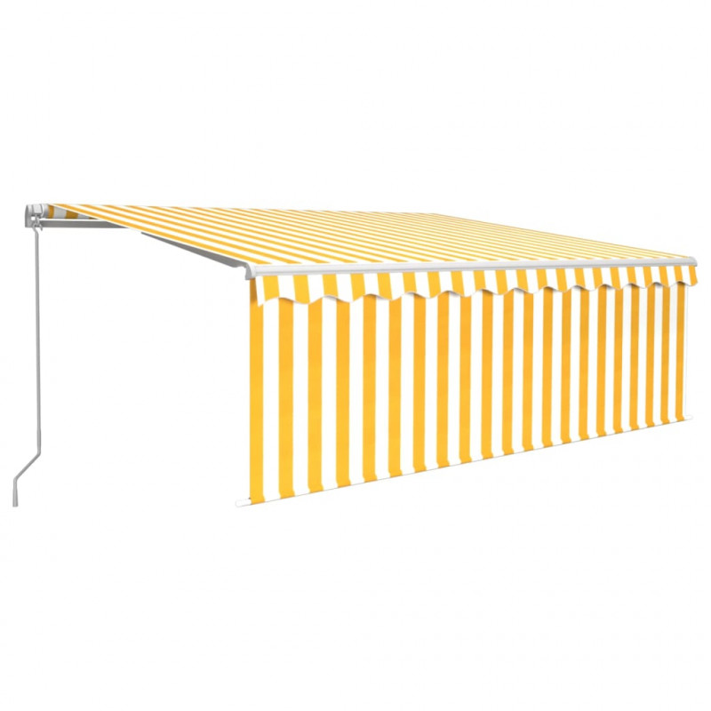 Ręcznie zwijana markiza z zasłoną, 4x3 m, żółto-biała