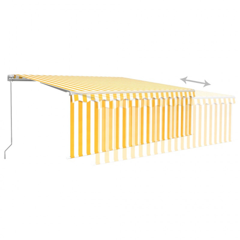 Ręcznie zwijana markiza z zasłoną, 4x3 m, żółto-biała