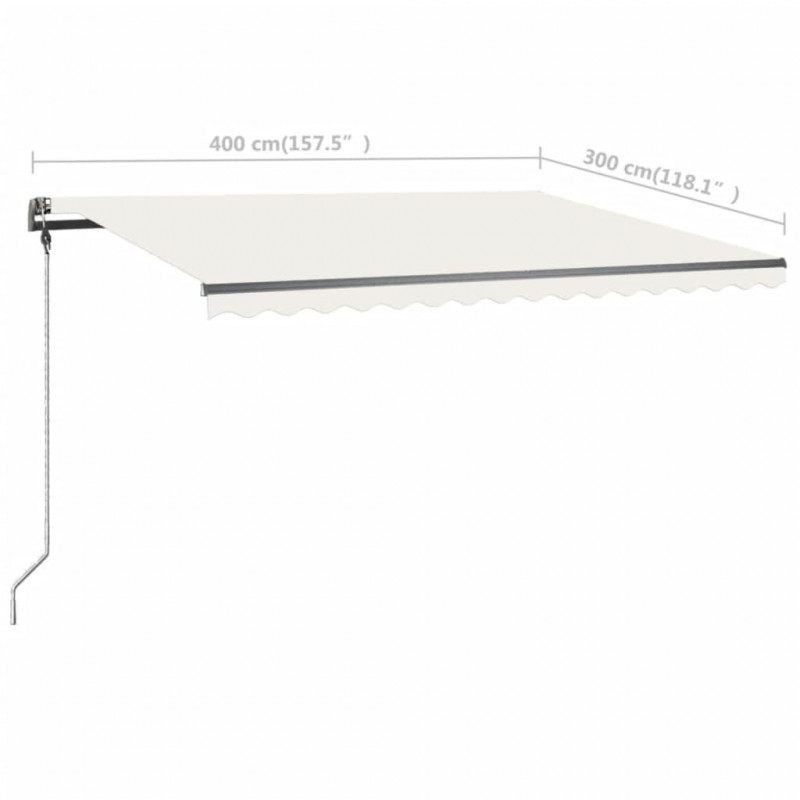 Ręcznie zwijana markiza z LED, 400 x 300 cm, kremowa
