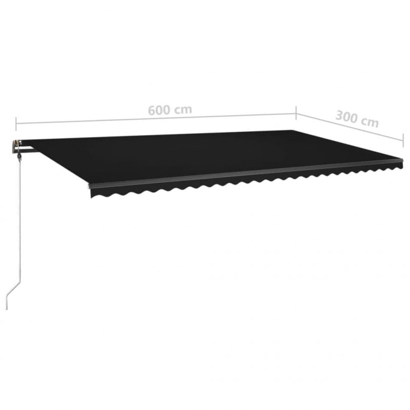 Ręcznie zwijana markiza z LED, 600 x 300 cm, antracytowa