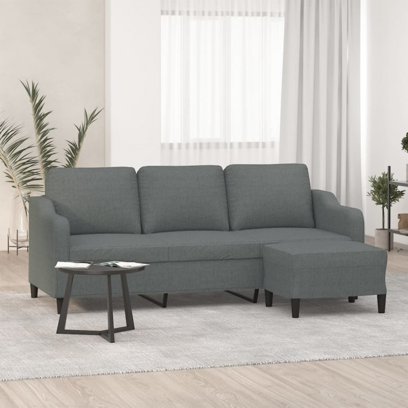 3-osobowa sofa z podnóżkiem, ciemnoszary, 180 cm, tkaniną