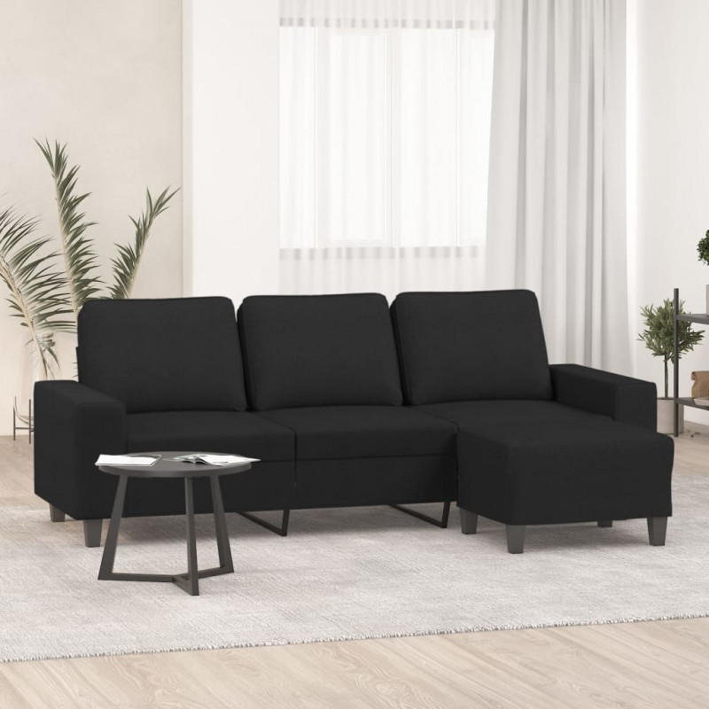 3-osobowa sofa z podnóżkiem, czarna, 180 cm, tkaniną