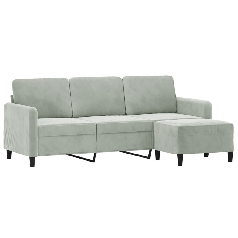 3-osobowa sofa z podnóżkiem, jasnoszara, 180 cm, aksamit