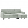 3-osobowa sofa z podnóżkiem, jasnoszara, 180 cm, aksamit