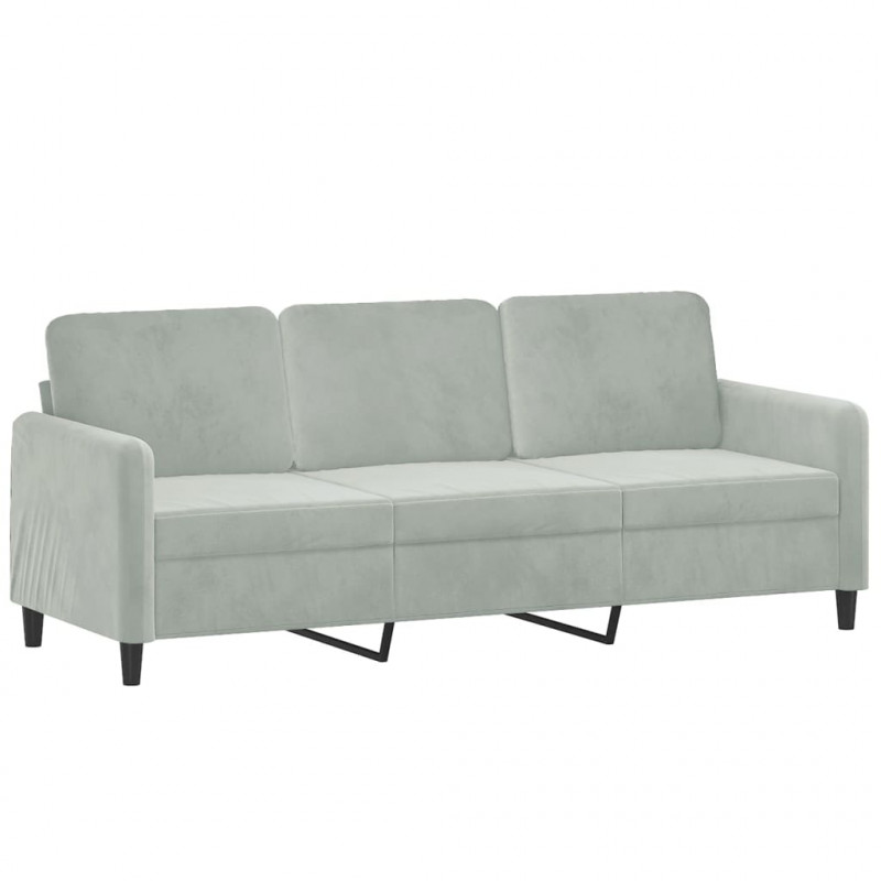 3-osobowa sofa z podnóżkiem, jasnoszara, 180 cm, aksamit