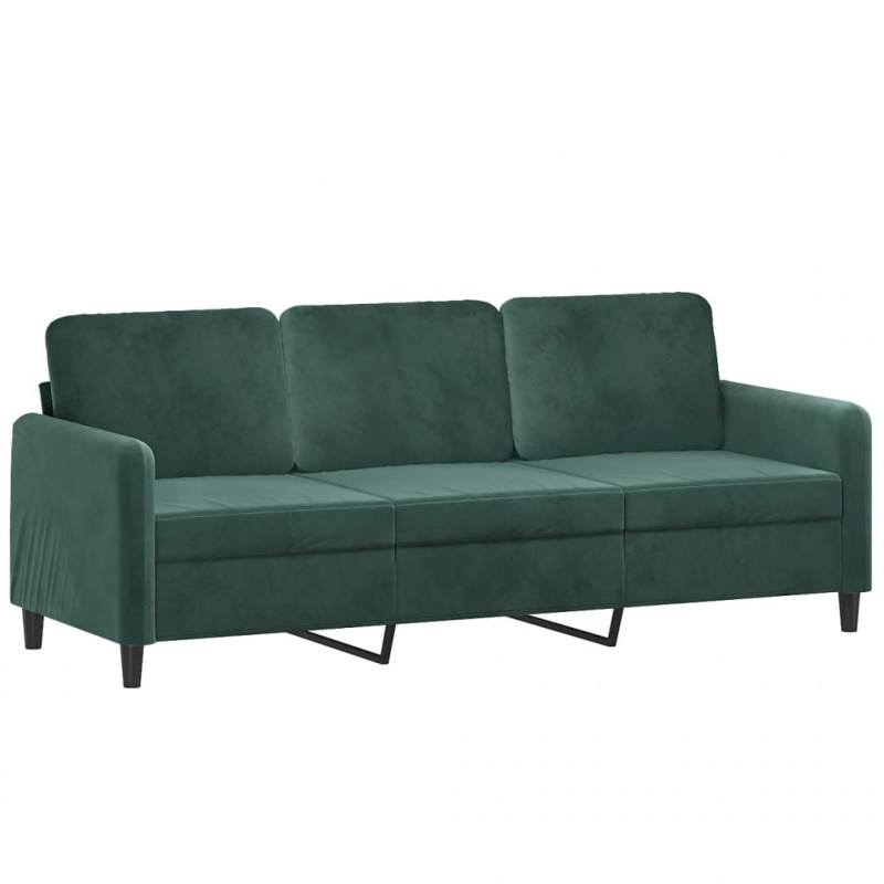 3-osobowa sofa z podnóżkiem, ciemnozielony, 180 cm, aksamit