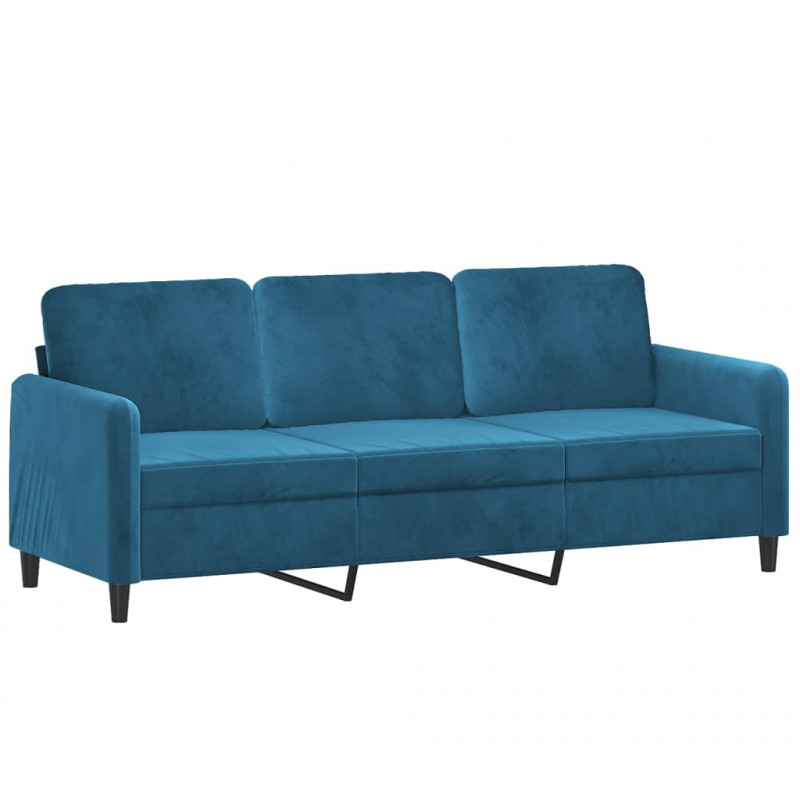 3-osobowa sofa z podnóżkiem, niebieska, 180 cm, aksamit
