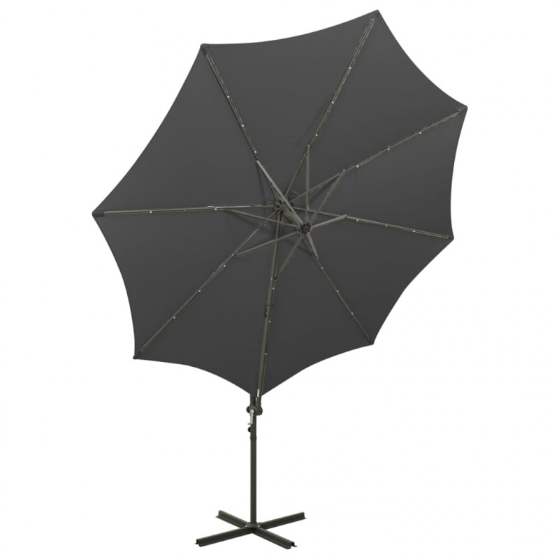 Parasol wiszący z lampkami LED i słupkiem, antracytowy, 300 cm