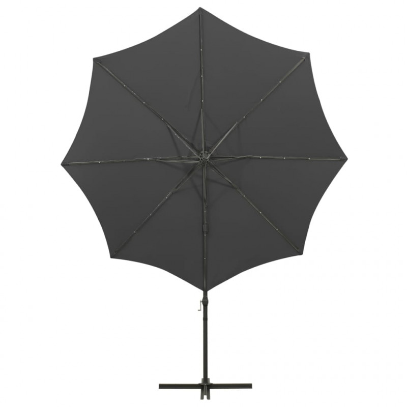 Parasol wiszący z lampkami LED i słupkiem, antracytowy, 300 cm