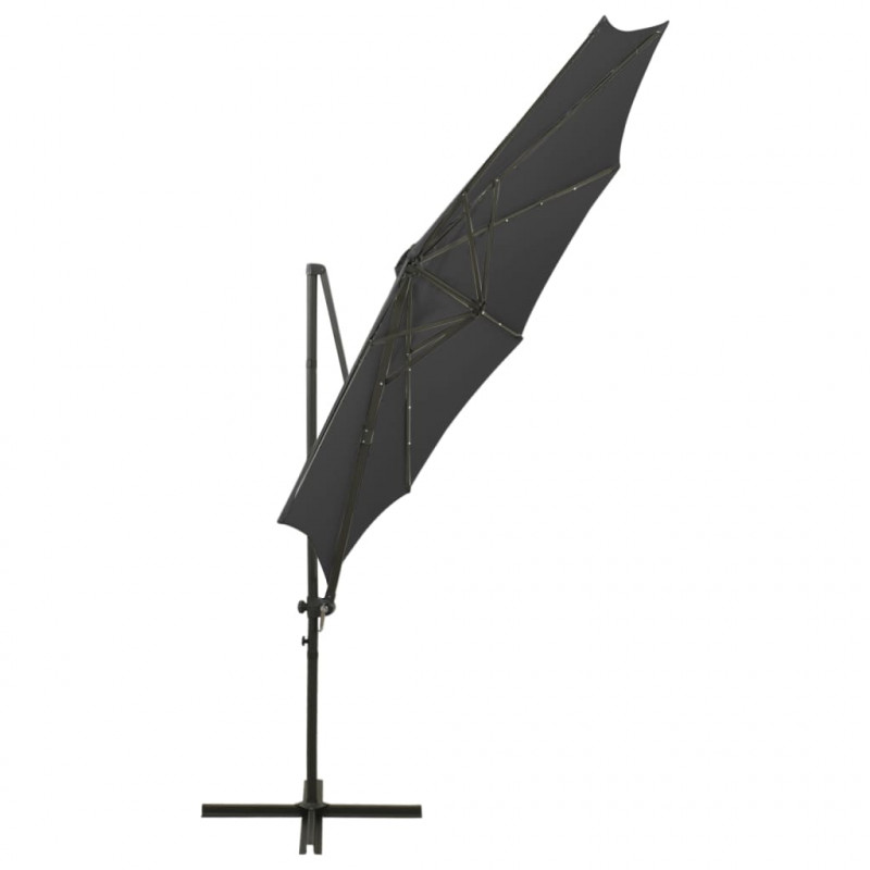 Parasol wiszący z lampkami LED i słupkiem, antracytowy, 300 cm