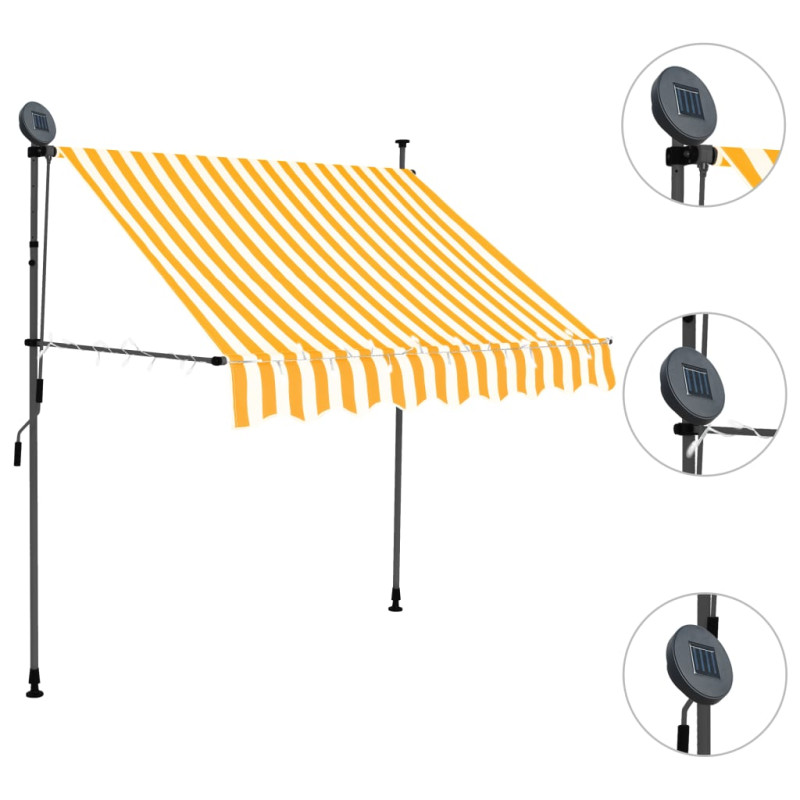 Ręcznie zwijana markiza z LED, 200 cm, biało-pomarańczowa