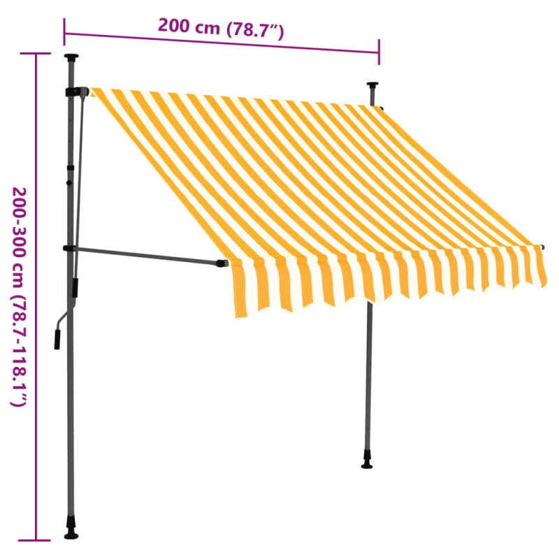 Ręcznie zwijana markiza z LED, 200 cm, biało-pomarańczowa
