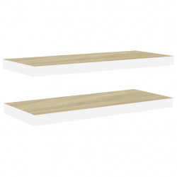 Półki ścienne, 2 szt., dębowo-białe, 60x23,5x3,8 cm, MDF