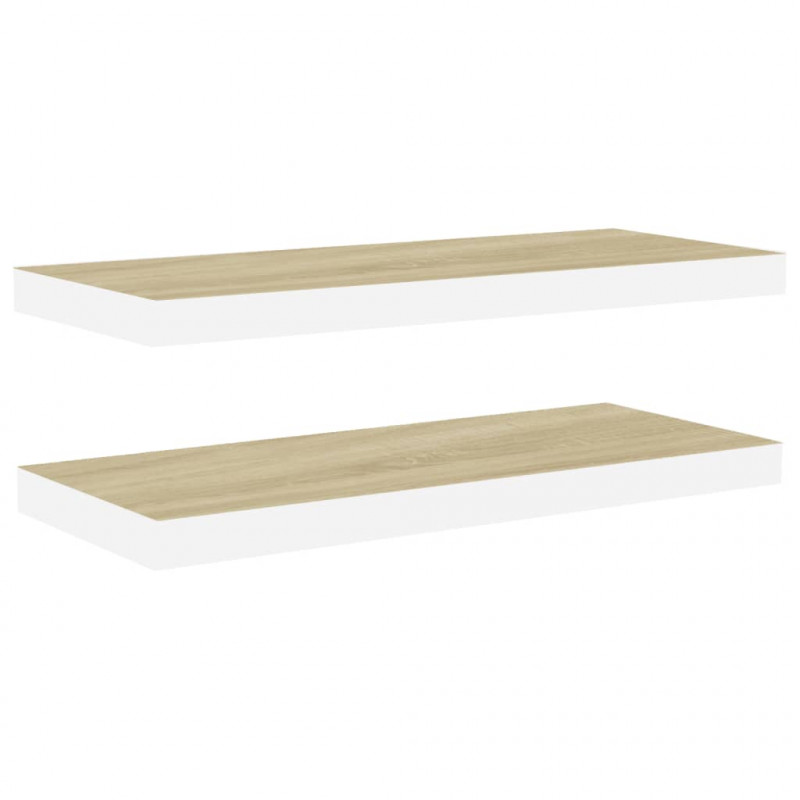 Półki ścienne, 2 szt., dębowo-białe, 60x23,5x3,8 cm, MDF