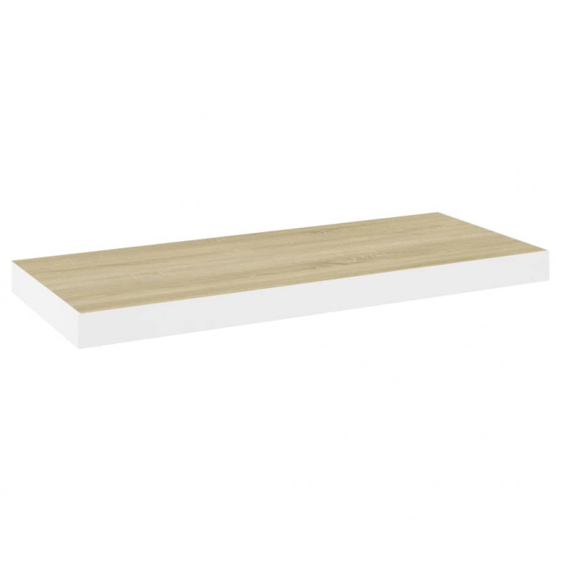 Półki ścienne, 2 szt., dębowo-białe, 60x23,5x3,8 cm, MDF
