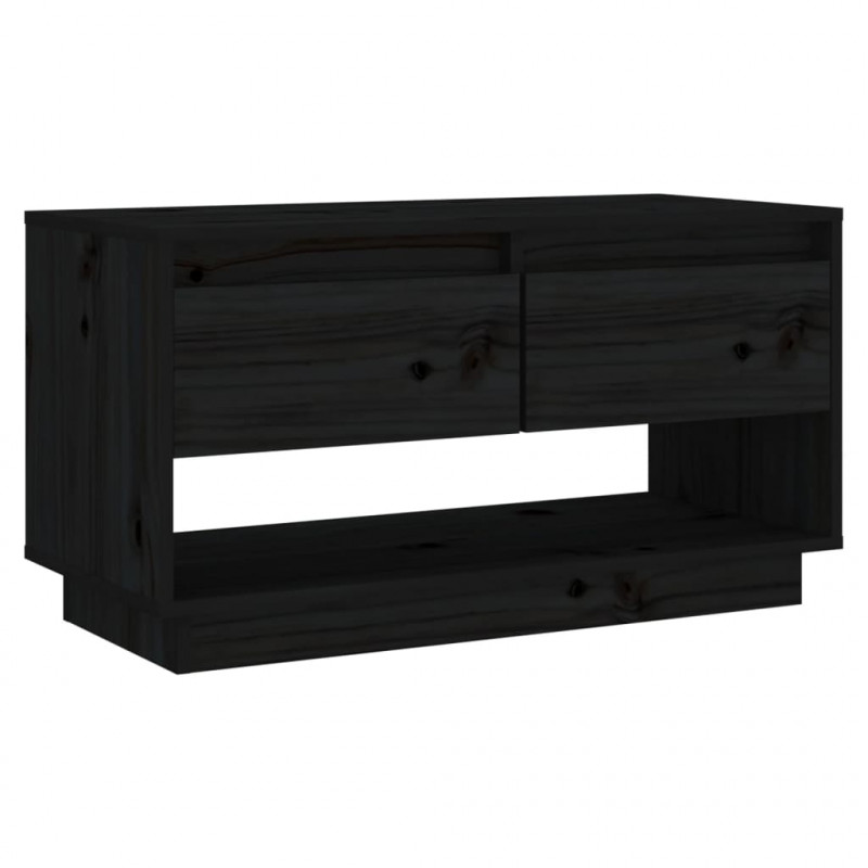 Szafka pod telewizor, czarna, 74x34x40 cm, lite drewno sosnowe
