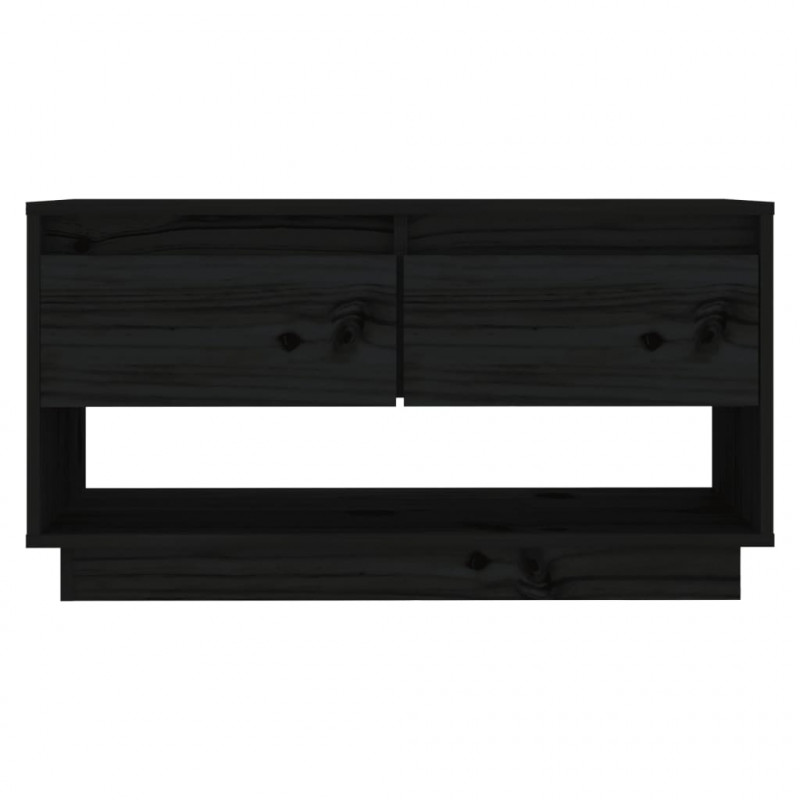 Szafka pod telewizor, czarna, 74x34x40 cm, lite drewno sosnowe