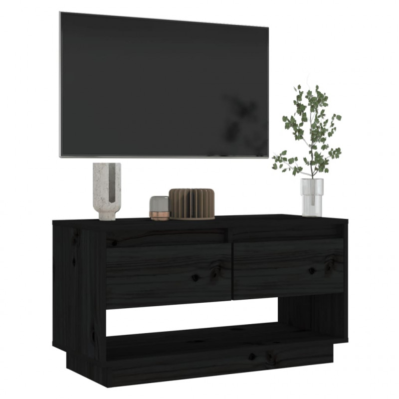 Szafka pod telewizor, czarna, 74x34x40 cm, lite drewno sosnowe