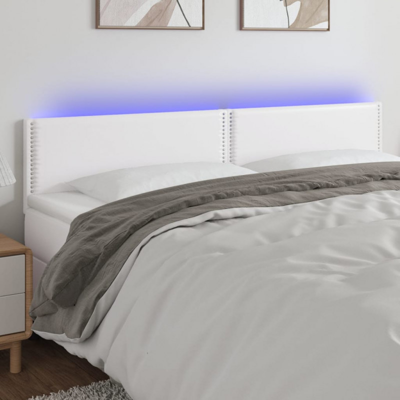 Zagłówek do łóżka z LED, biały, 180x5x78/88 cm, sztuczna skóra