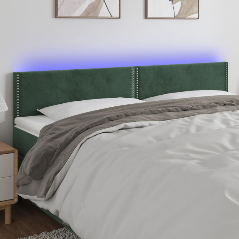 Zagłówek do łóżka z LED, ciemnozielony, 180x5x78/88 cm, aksamit