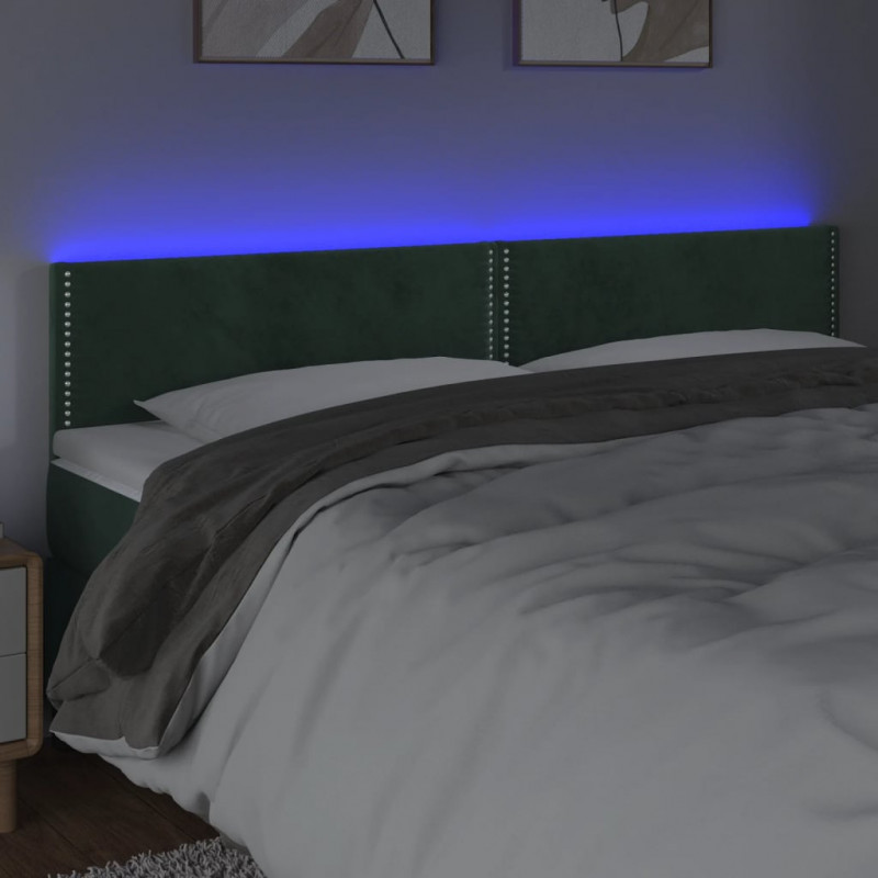 Zagłówek do łóżka z LED, ciemnozielony, 180x5x78/88 cm, aksamit