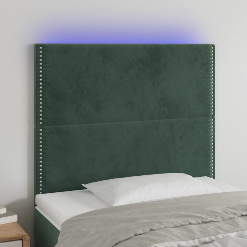 Zagłówek do łóżka z LED, ciemnozielony, 90x5x118/128cm, aksamit