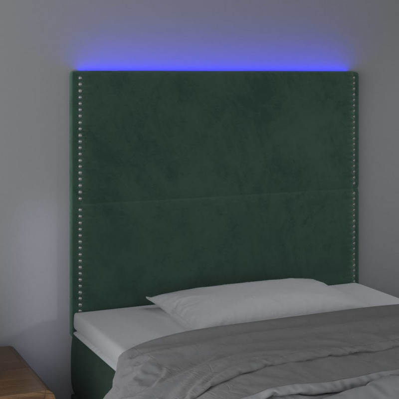 Zagłówek do łóżka z LED, ciemnozielony, 90x5x118/128cm, aksamit