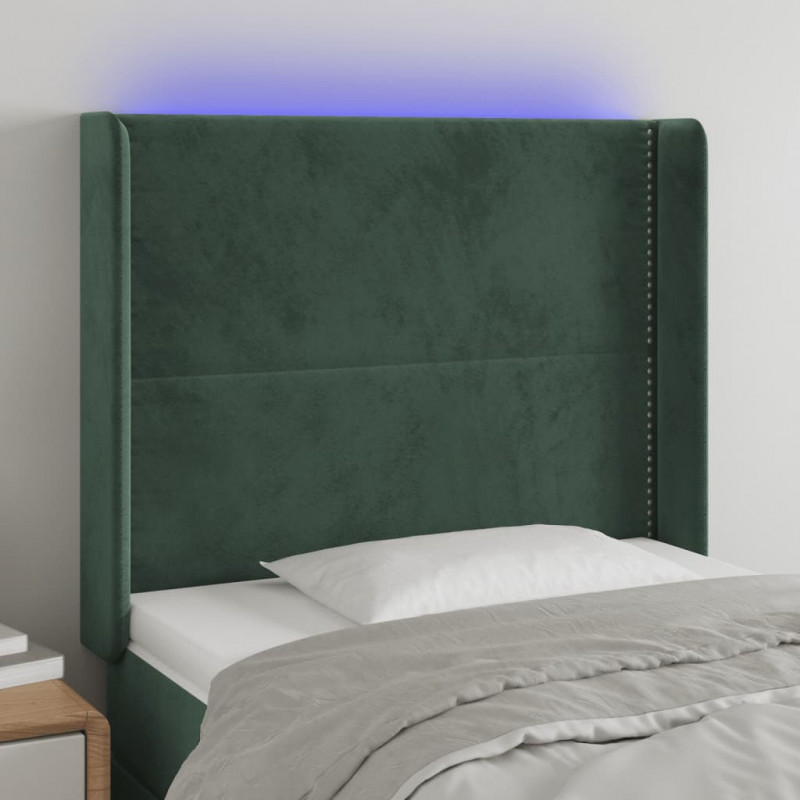 Zagłówek do łóżka z LED, ciemnozielony 93x16x118/128 cm aksamit